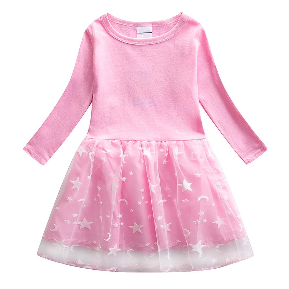 Girls' Long-Sleeve Mesh Patchwork Autumn Dress 2022 - Children's Fashionable Mid-Length Dress
