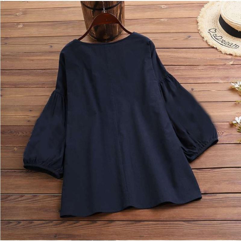 Spring and Summer Women's T-shirt Lantern Sleeve Loose Casual Shirt Round Neck Women's Top