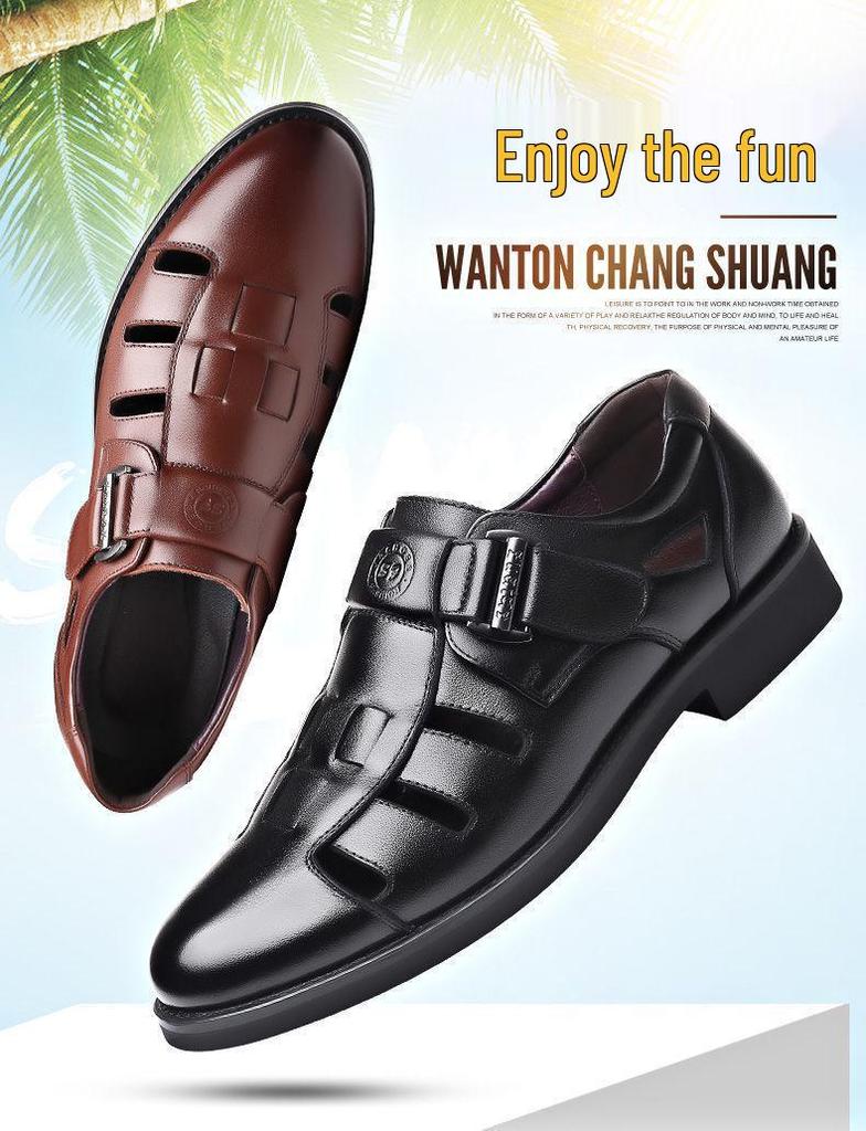 Men's 2025 Summer Closed-Toe Leather Sandals – Breathable, Hollowed Design, Perfect for Elderly Dads
