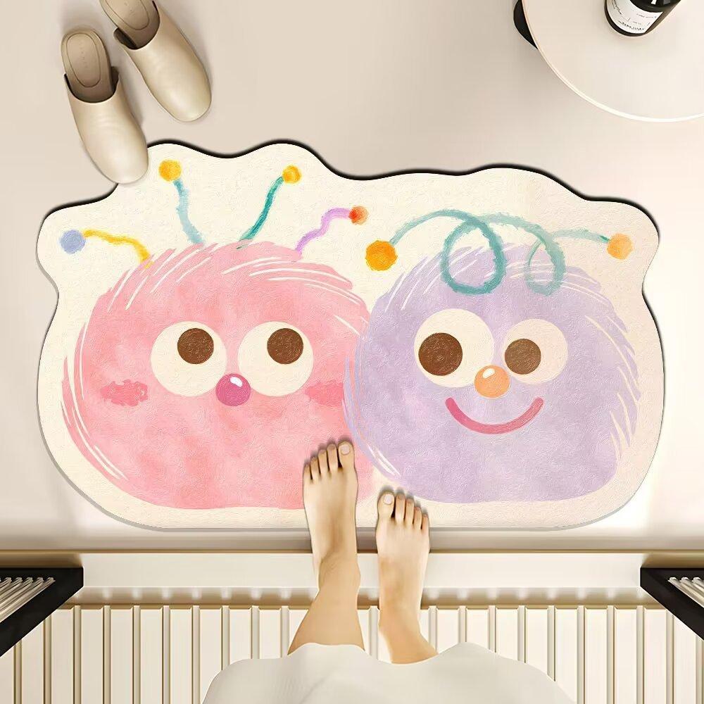 Cartoon Welcome Doormat Non-slip Absorbent Quick Dry Washable Dirt Resistant Floor Rug for Bathroom Entryway Kitchen Home