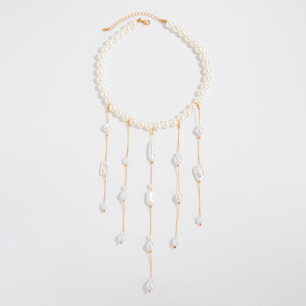 Salircon Sexy 3Styles Imitation Pearl Tassel Open Torques Choker Necklace Women Trendy CCB Bead Clavicle Neck Party Jewelry