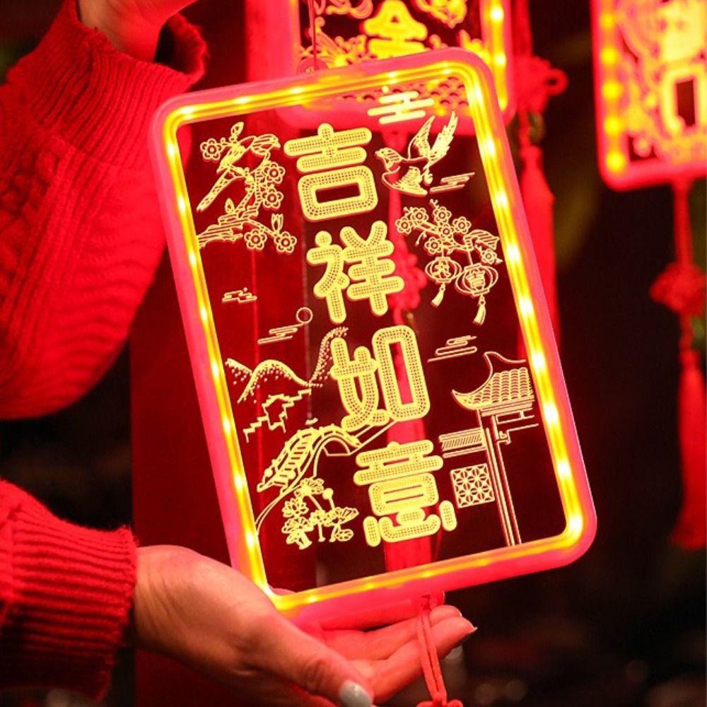 New Acrylic New Year Lantern Red With Tassel Red Hanging Lanterns Good Luck Fu Character Lights Chinese New Year