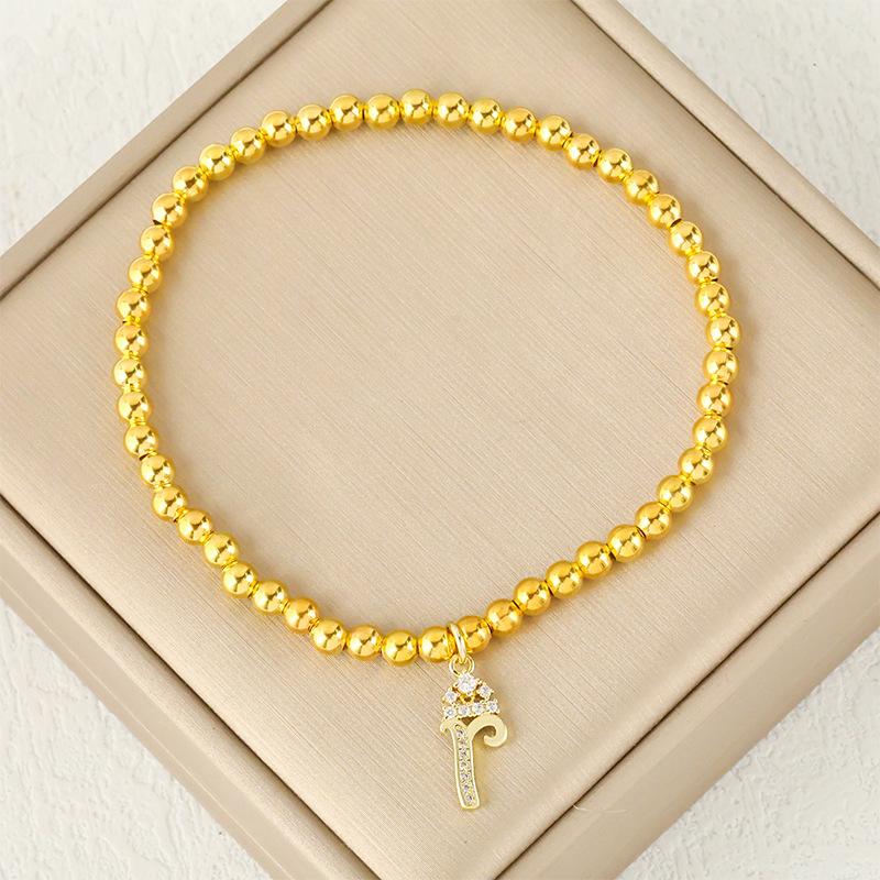 Fashion Round Bead 26 Crown Small Letter Bracelet Copper Plated Micro Inlaid Zircon High-end Jewelry
