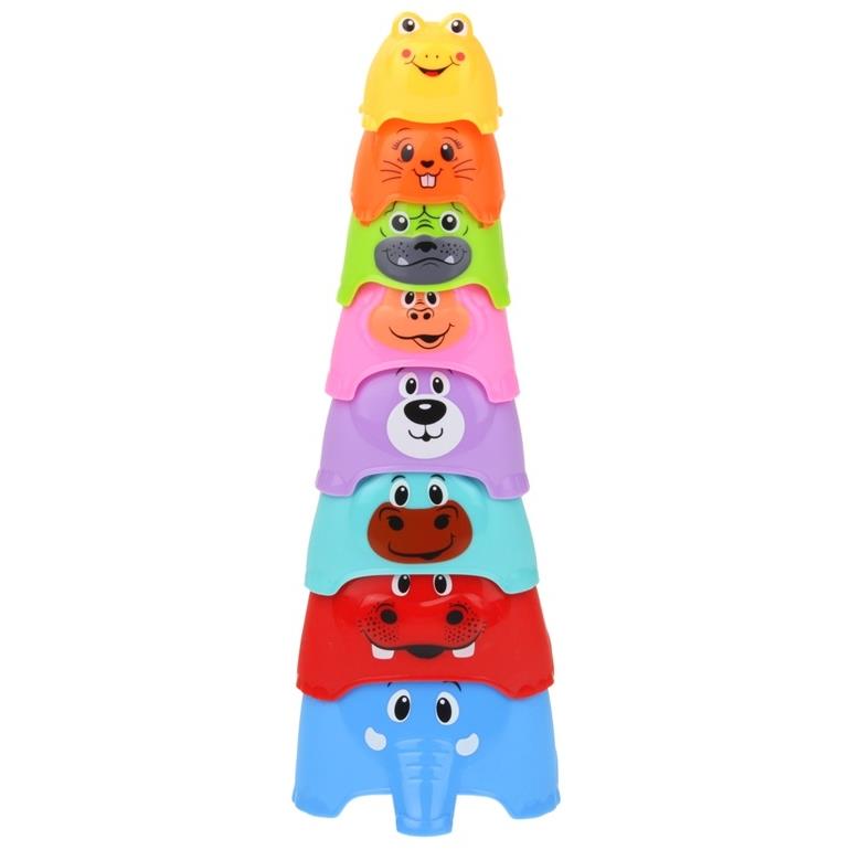Wieża Piramida Kubeczki Klocki Dla Dzieci Zwierzątka Puzzle 8 Kubeczków