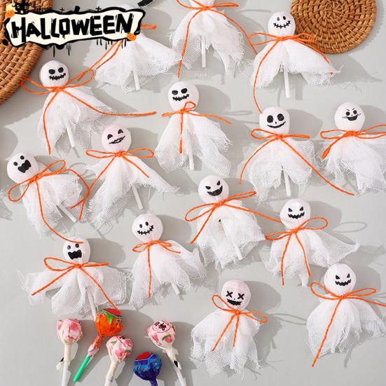 12 Pcs Halloween Ghost Lollipop Wrappers White Cloth Ghost Candy Wrappers for Homemade Candy DIY Trick or Treat Party Decoration