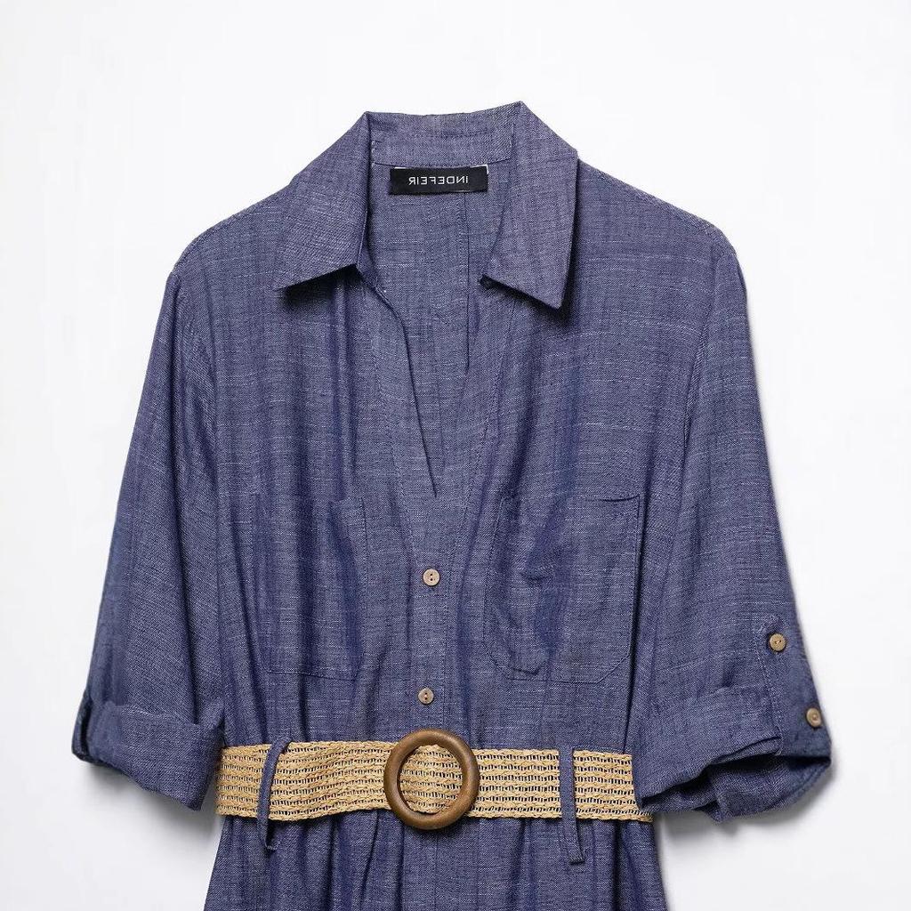 TAOP&ZA Women's Elegant Summer Midi Dress with Belt