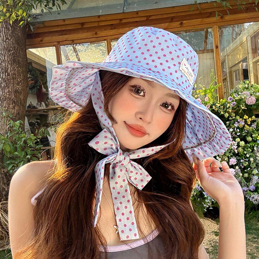 Ribbon Summer Sun Hat Lace Bucket Hat Portable Sunshade Hat Outdoor