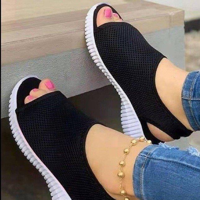 Women Shoes Summer  Mesh Fish Platform Sandals Women S Closed Toe Wedge Shoes Ladies Light Casual Sandals Zapatillas Muje 35