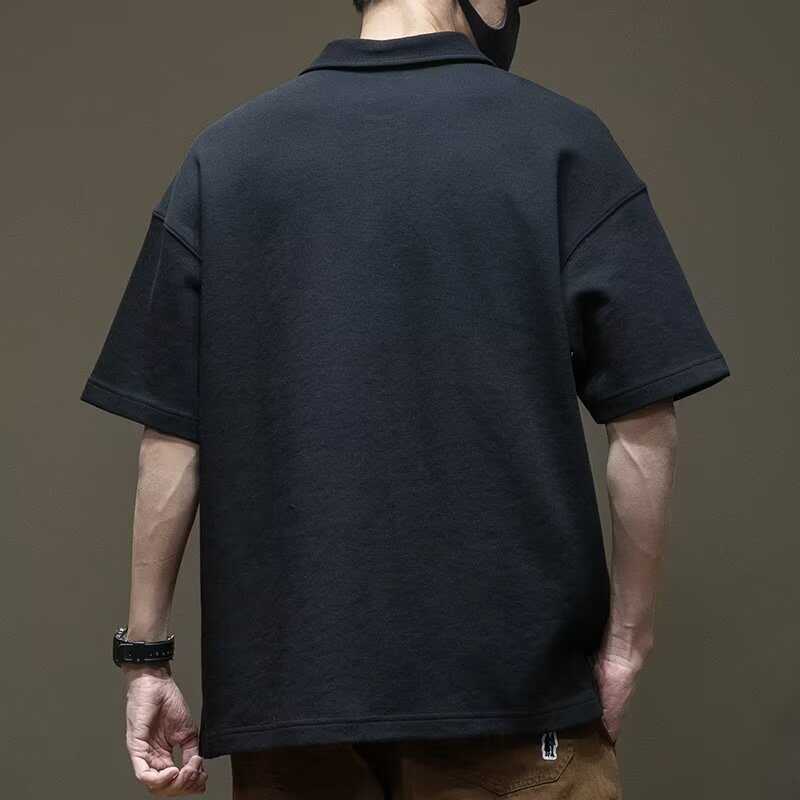 Japanese Vintage Breathable Moisture Wicking Men's Loose Polo Shirt - Wrinkle Resistant Casual Sport Short Sleeve Collared Shirt