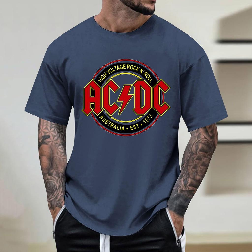 Maglietta estiva da uomo con stampa 3D di lettere, scollo tondo, manica corta