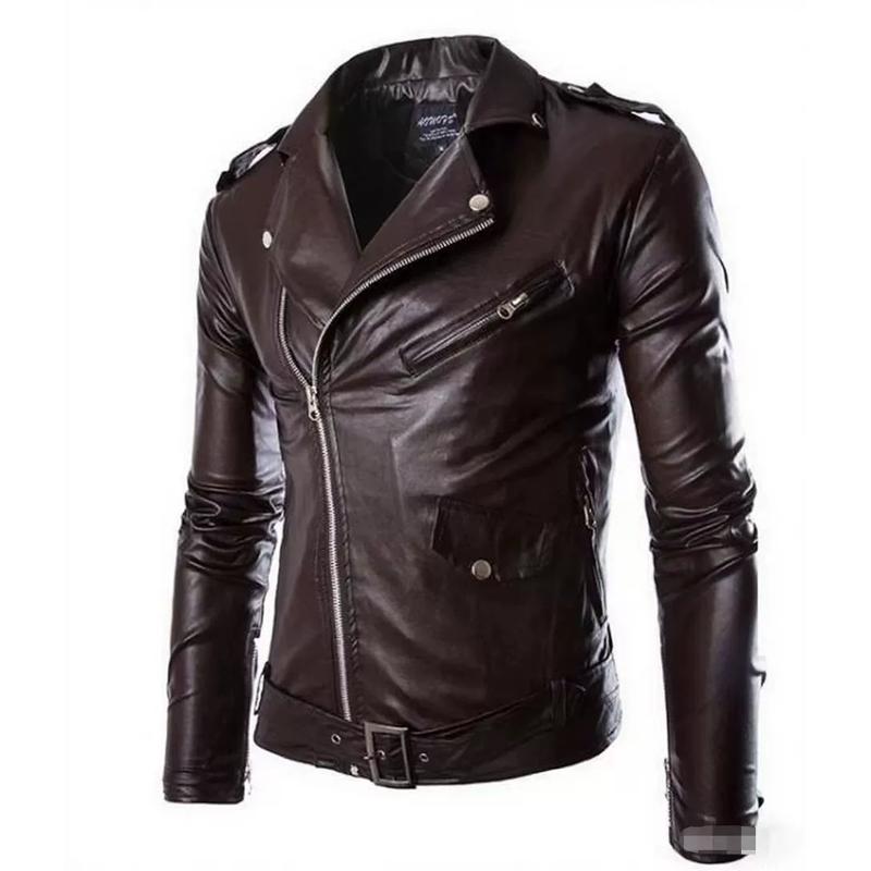 Spring Autumn Men's Leather Jacket Lapel Lace Up Leather Coat High Quality Fashion Casual Motorcycle Jackets Men