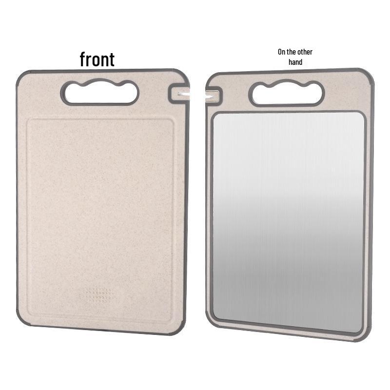 304 Stainless Steel & Titanium Antibacterial Cutting Board - Thickened Design for Fruits, Vegetables, Wheat Straw Material.