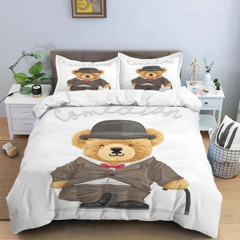 

Comforter Bear Print Digital Bedding Set Single Twin Full Queen King Size Polyester Bedroom Aldult Kids Set Comforter (quilt)-EU Single(135*200cm)3pcs