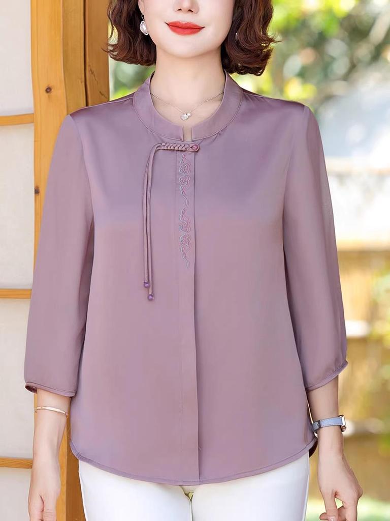 Women's Chinese Style Xiangyunsha Shirt - Mom's Summer 2026 Collection for Middle-Aged and Elderly