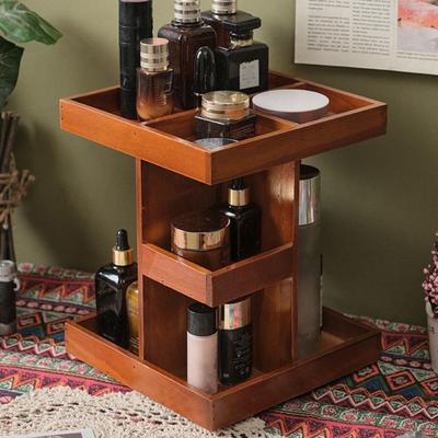 Storage Rack Cosmetic Organizer Large Capacity Multi-Layer Design 360-Degree Rotatable Wood Perfume Shelf Display Holder