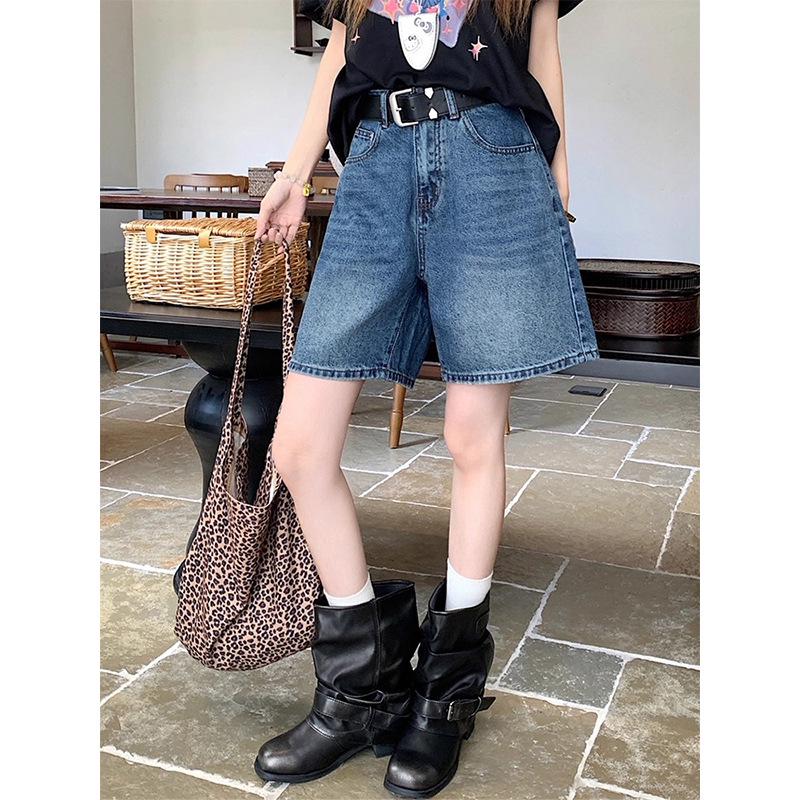 

Retro Blue Korean-Style Wide-Leg Denim Shorts for Women - Comfortable and Slimming Five-Point Design with Loose Fit S