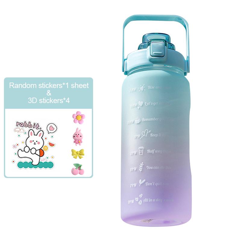 Water Bottle 2 Liters Drinking Bottle Outdoor Sports Bottle With Time Marker Drinkware Frosted Progressive Color Water Cup
