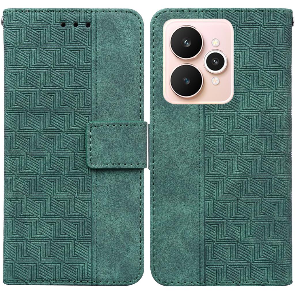 For Realme 15 Pro 5G/15 5G Case Geometry Pattern Leather Wallet Phone Cover with Wrist Strap
