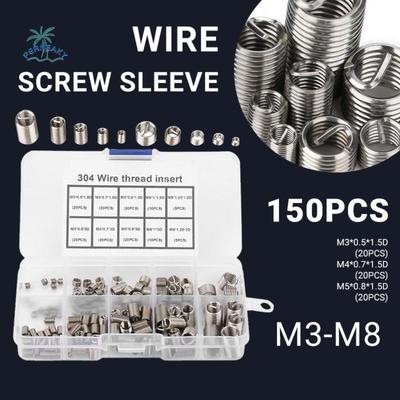 150pcs 7 Sizes Thread Repairing Tool M3-8 Silver Wire Insert Screws Spark Plug 304 Stainless Steel Thread Repair Kits