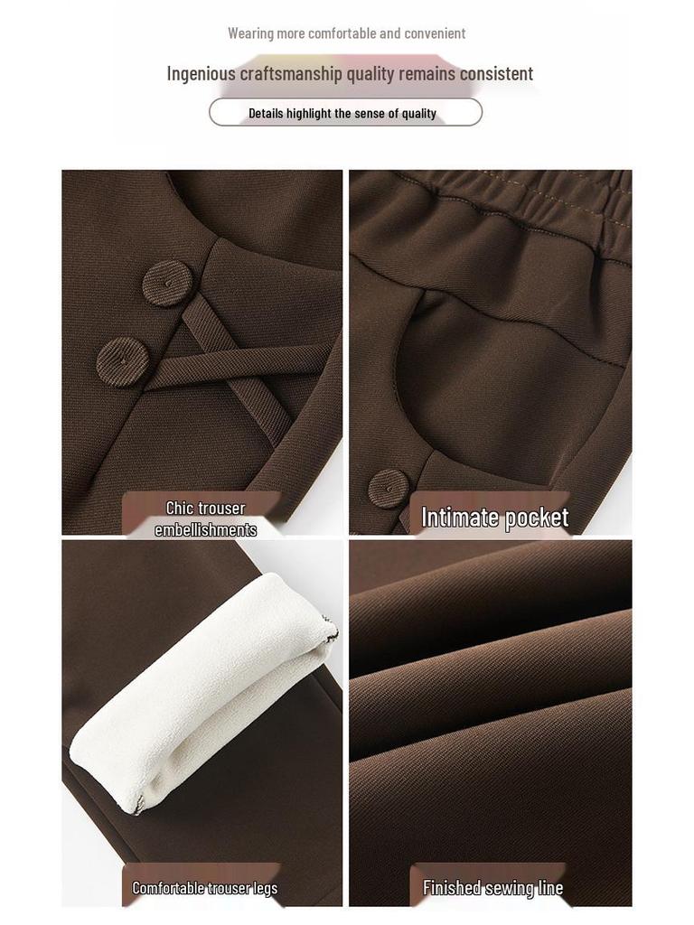 Warm High-Waist Velvet Pants for Middle-Aged and Elderly Women - Autumn/Winter Straight-Leg Style