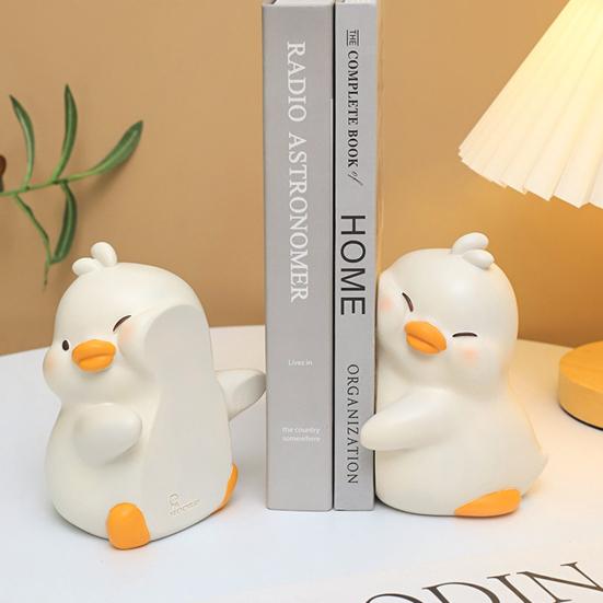 1 წყვილი Hug Duck Book End Cartoon მოცურების საწინააღმდეგო Heavy Duty Resin Craft Home Office Desktop Book Stopper Holder ცხოველთა ორნამენტი ფიგურა ფიგურა ქანდაკება