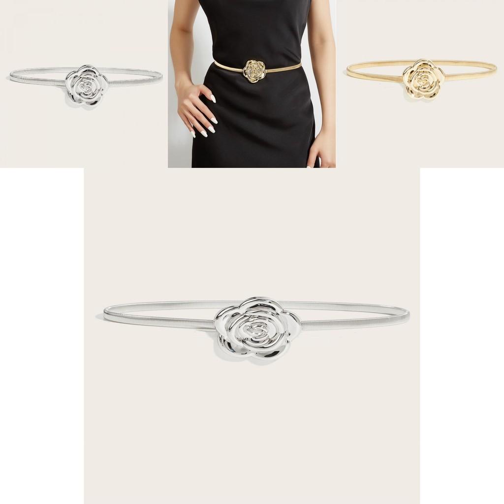Women Metal Spring Belt With Double Ring Chain For Dress And Shirt Styling