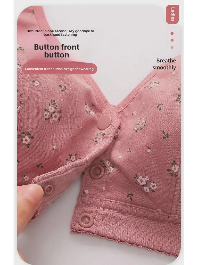 Weicher Baumwoll-BH mit Frontschnalle für Frauen mittleren Alters und ältere Frauen – ohne Stahlring, große Größe, bedruckt, dünnes Westendesign