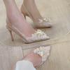 Fashion 2025 New Fine Heel Pointy Diamond Pumps Pearl Wedding Shoes Sparkles Baotou Glass Glue High-heeled Sandals