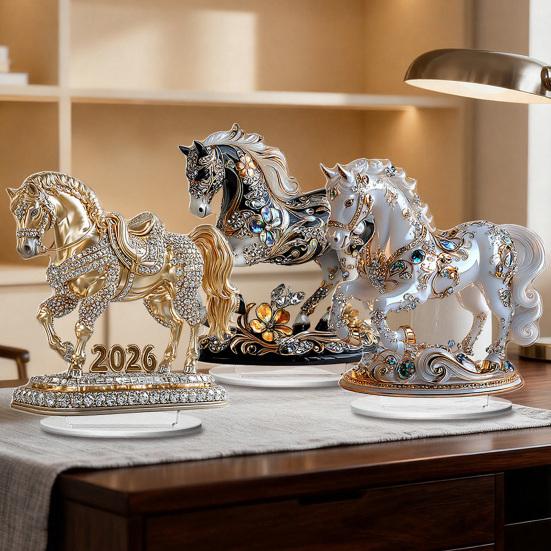 Akryl Hesteornament 2D Flat Hest Borddekorasjon Samleobjekt Fargerikt Hest Midtpunkt for Hestens År Nyttår Stuedekor