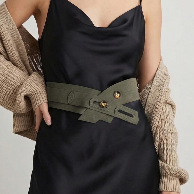 Korean Charm Wide Clasp Belt Fashionable PU Leather Waist Cincher Band For Women Adjustable Stretch Wrap