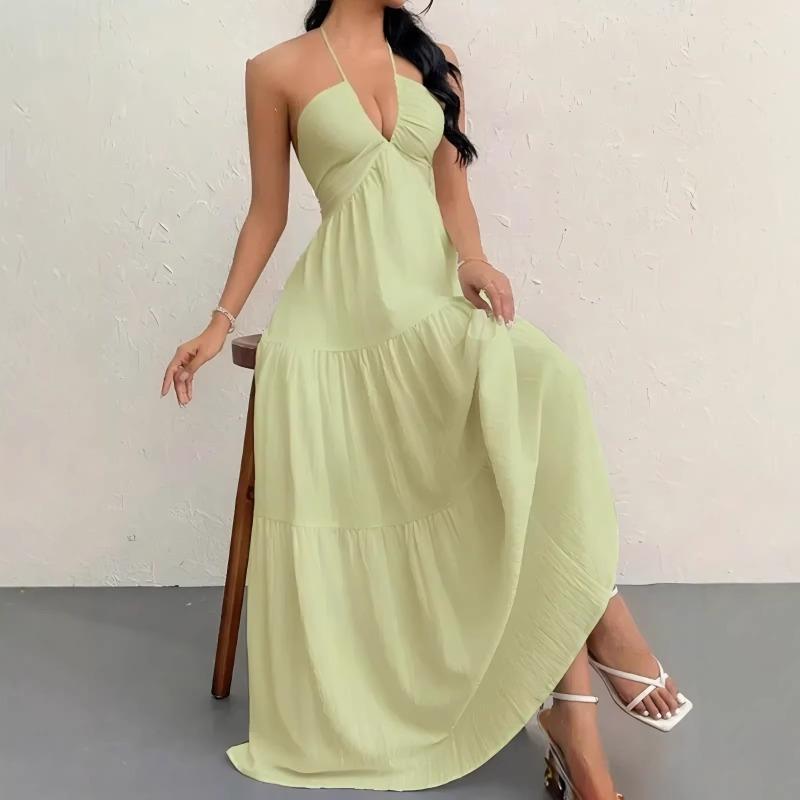Nuovo top a fascia tinta unita estivo sexy con spalline a halter abito casual da vacanza al mare per il collo
