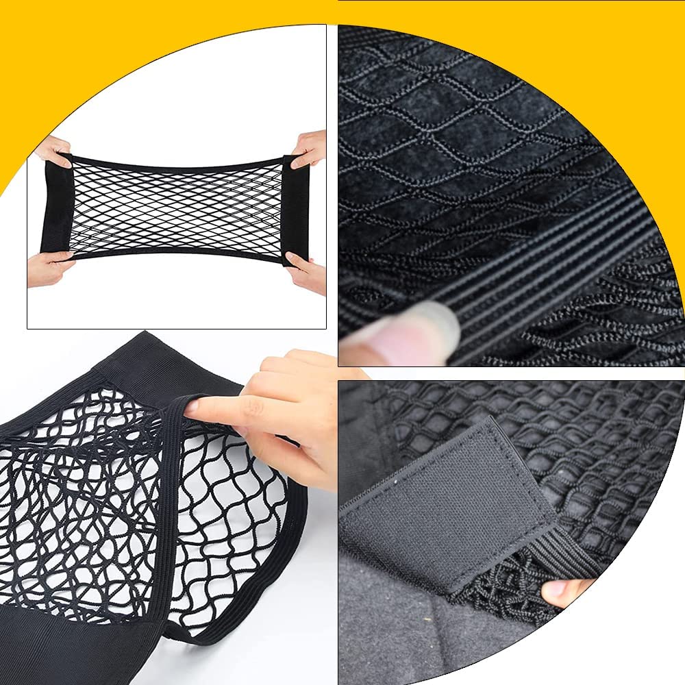 Car Back Rear Trunk Storage Net with Magic Strip Sticker Seat Elastic String Net Mesh Storage Bag Auto Organizer Seat Back Bags