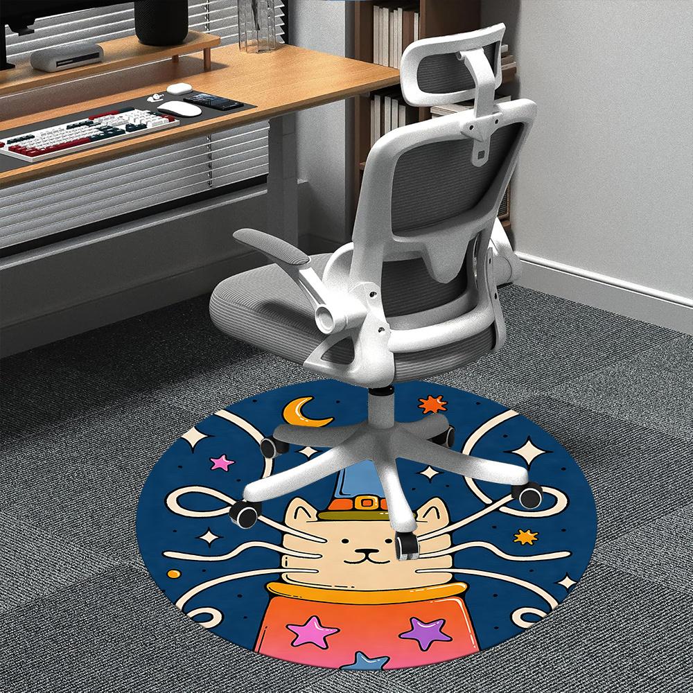 1pc Witch Cat Office Round Area Rug, Indoor Mat Suitable ForOffice, Under Office Chairs Bedroom Living Room Home Decor, Room Deco q044