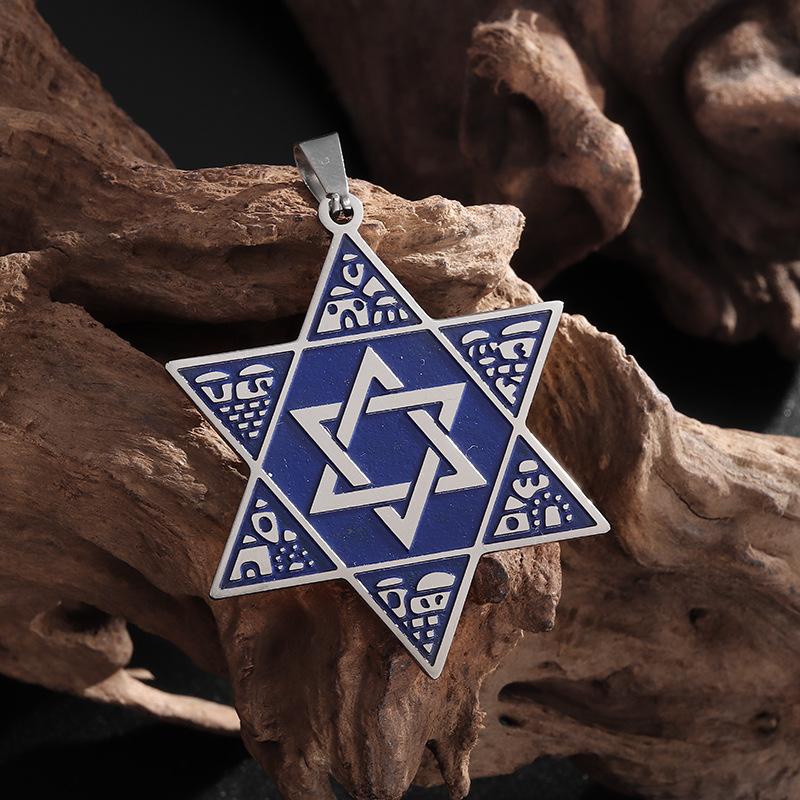 Retro Blue Six-pointed Star Fashion Accessories Cool Hip-hop Pendant Necklace 60CM(Necklace Long)
