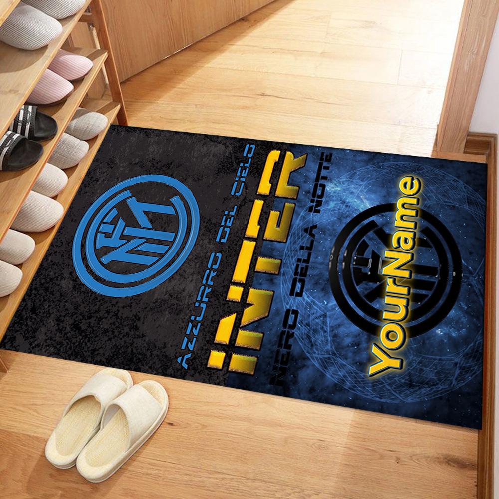 Inter Milan Customize Text Carpet Perfect for Hallway Living Rooms Balcony Entryway Anti-slip Rug Anime Office Decor Best for Christmas