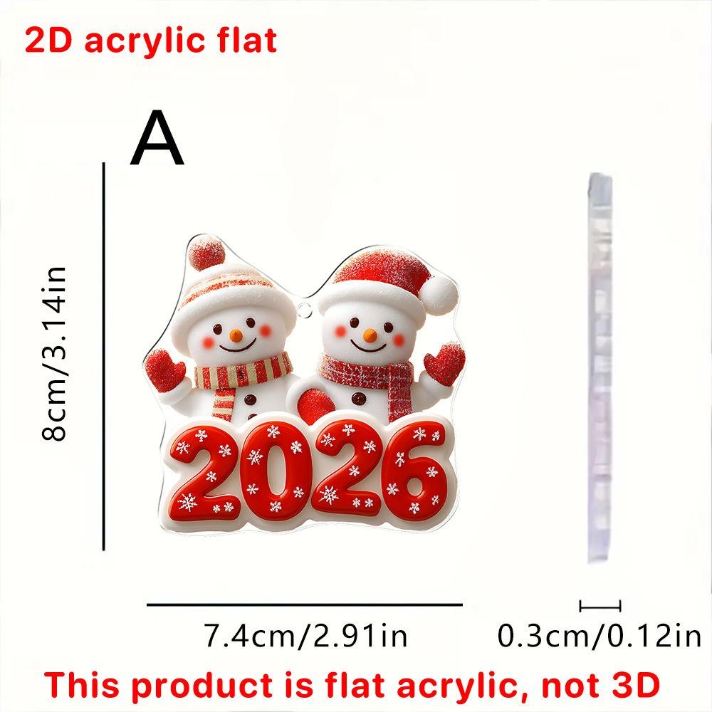 2D Flat Acrylic Cute Cartoon Santa Claus Snowman Elk Pendant 2026 Happy New Year Gift Xmas Tree Hanging Ornament Home Xmas Decor