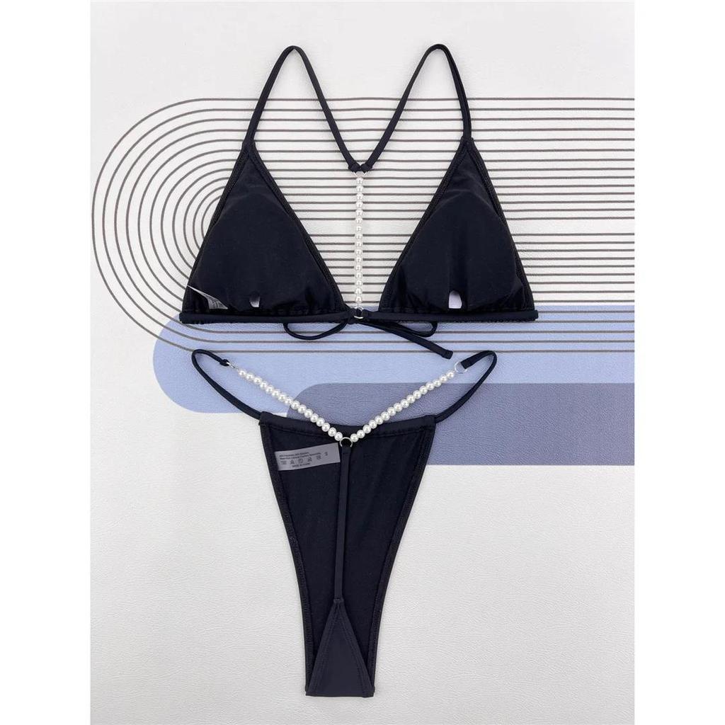 Seksowne Perły Ekstremalne Mini Mikro Stringi Bikini Damski Strój Kąpielowy Kobiety Strój Kąpielowy Dwuczęściowy Zestaw Bikini Kąpielowicz Strój Kąpielowy Pływanie