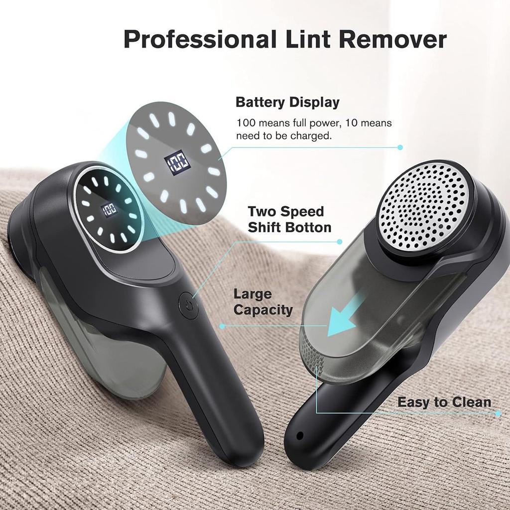 Fabric Shaver, Electric Lint Remover for Clothes Furniture, Rechargeable Lint Shaver with 2 Speeds 3 Replaceable Blades
