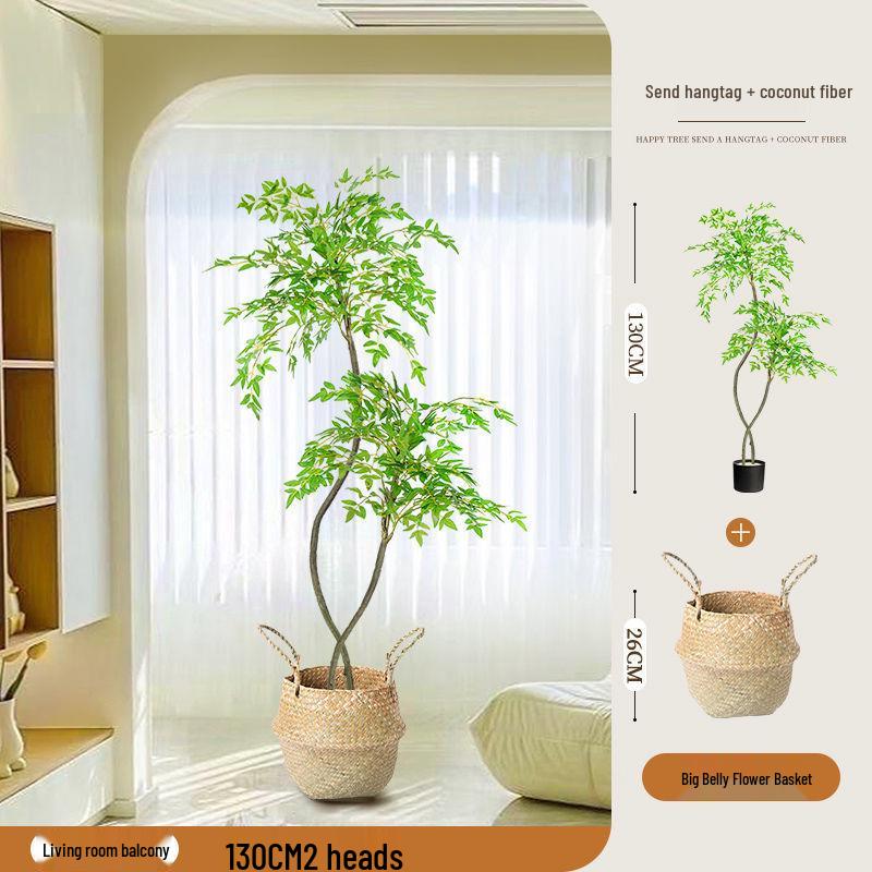 High-End Nandina Domestica Floor-Standing Faux Green Plant for Indoor Decoration