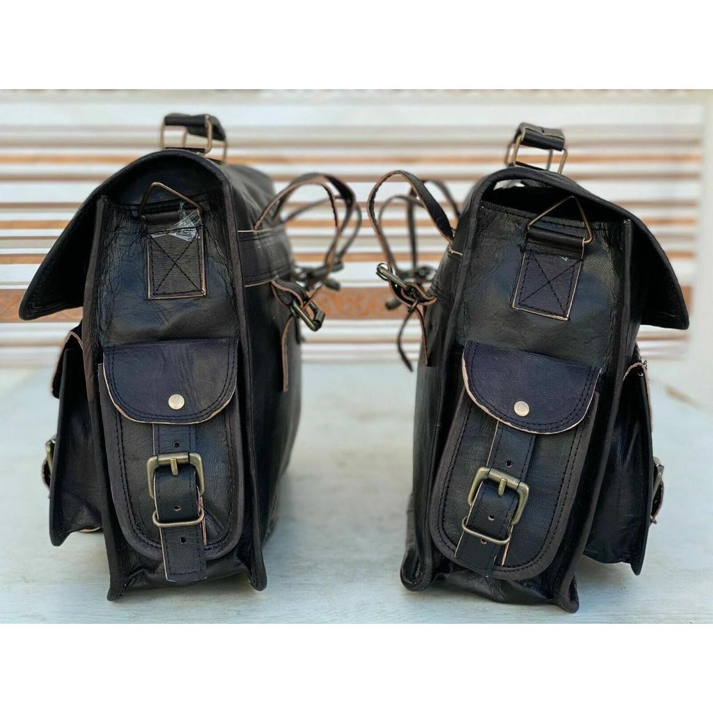 Leather 2 Luggage (Extra Large Black Bags) Motorcycle Side Saddlebags