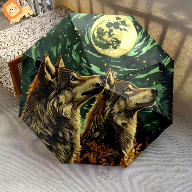 Wolfsmuster, automatisch faltbarer Regenschirm, tragbares und faltbares Design, 8 Rippen, ein Weihnachts- oder Geburtstagsgeschenk.