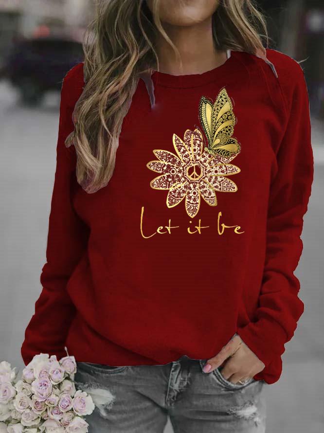 Butterfly Print Women's Round Neck Hoodie