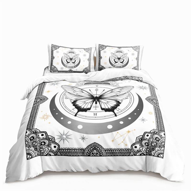 Butterfly And Death Moth Bedding Collection For Girls Gothic Skull Boho Comforter Cover Decor Bedroom Sun And Moon Pattern Duvet Cover