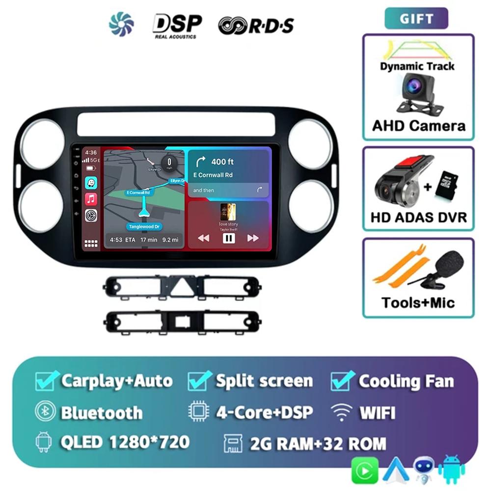 Android14 Carplay Auto For Volkswagen Tiguan 1 NF 2006 - 2014 2015 2016 Car Radio Multimedia Player Video Stereo WIFI+4G BT 2DIN