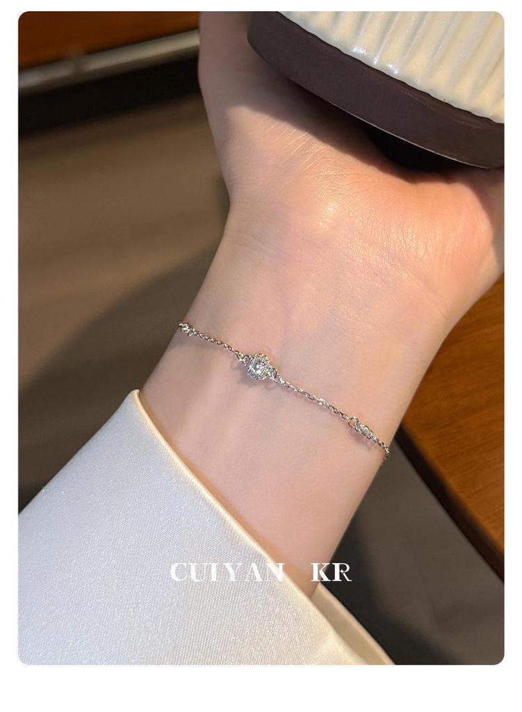 Cui Yan S925 Sterling Silver Korean Style Round Diamond Bracelet - Elegant Women's Versatile Jewelry