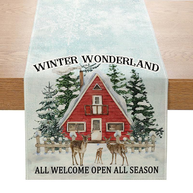 Amazon Weihnachts-Tischläufer Leinen Druck Festlich Küchentisch Tischdecke Wohnzimmer Tischdecke