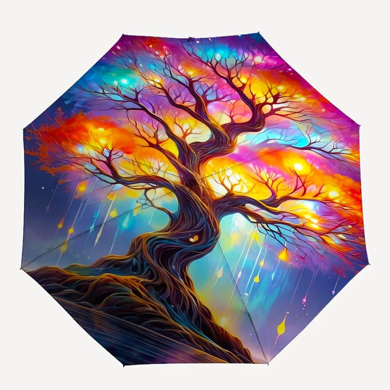 Enchanted Forest, Mystical Tree Themed Automatic Opening and Closing Umbrella, Compact Travel Umbrella, Lightweight and Portable, Suitable f