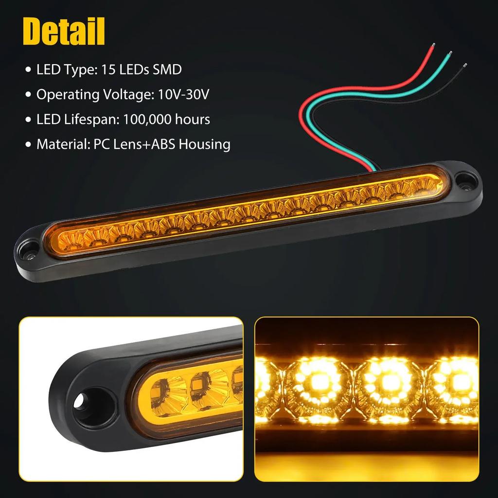 2PCS Truck Rear Tail Light for Car Trailer Lorry Turn Signal Stop Brake Lights Side Marker 15 LEDs Light Bar 12V 24V Universal