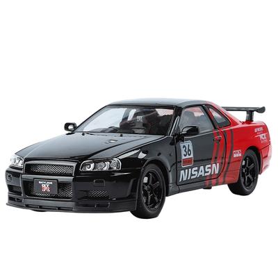 1/24 Nissan Skyline Ares GTR R34 Alloy Track Versão Carro de Corrida Modelo Diecasts Metal Carro Esportivo Modelo Som Luz Brinquedos Infantis Presente