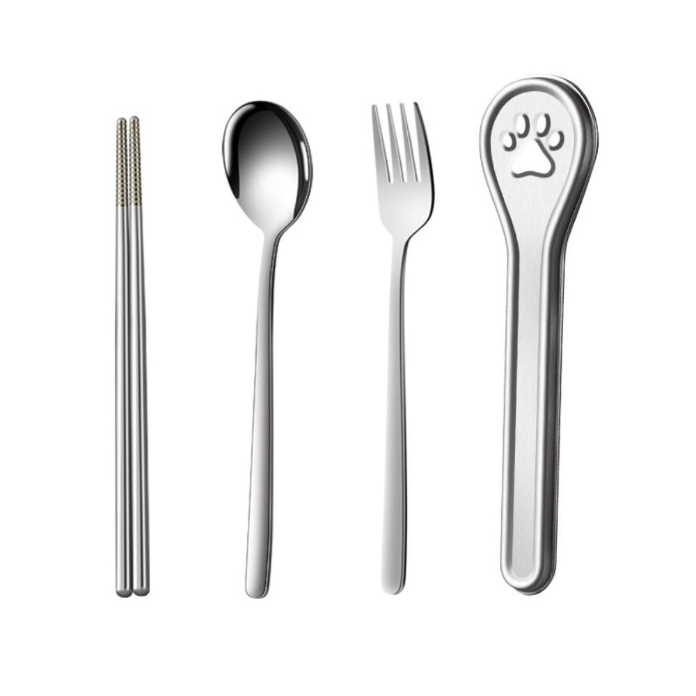 

Rust-proof Chopsticks Spoon Set 304 Stainless Steel Curlty Set Travel Tableware Set Office 4Pcs